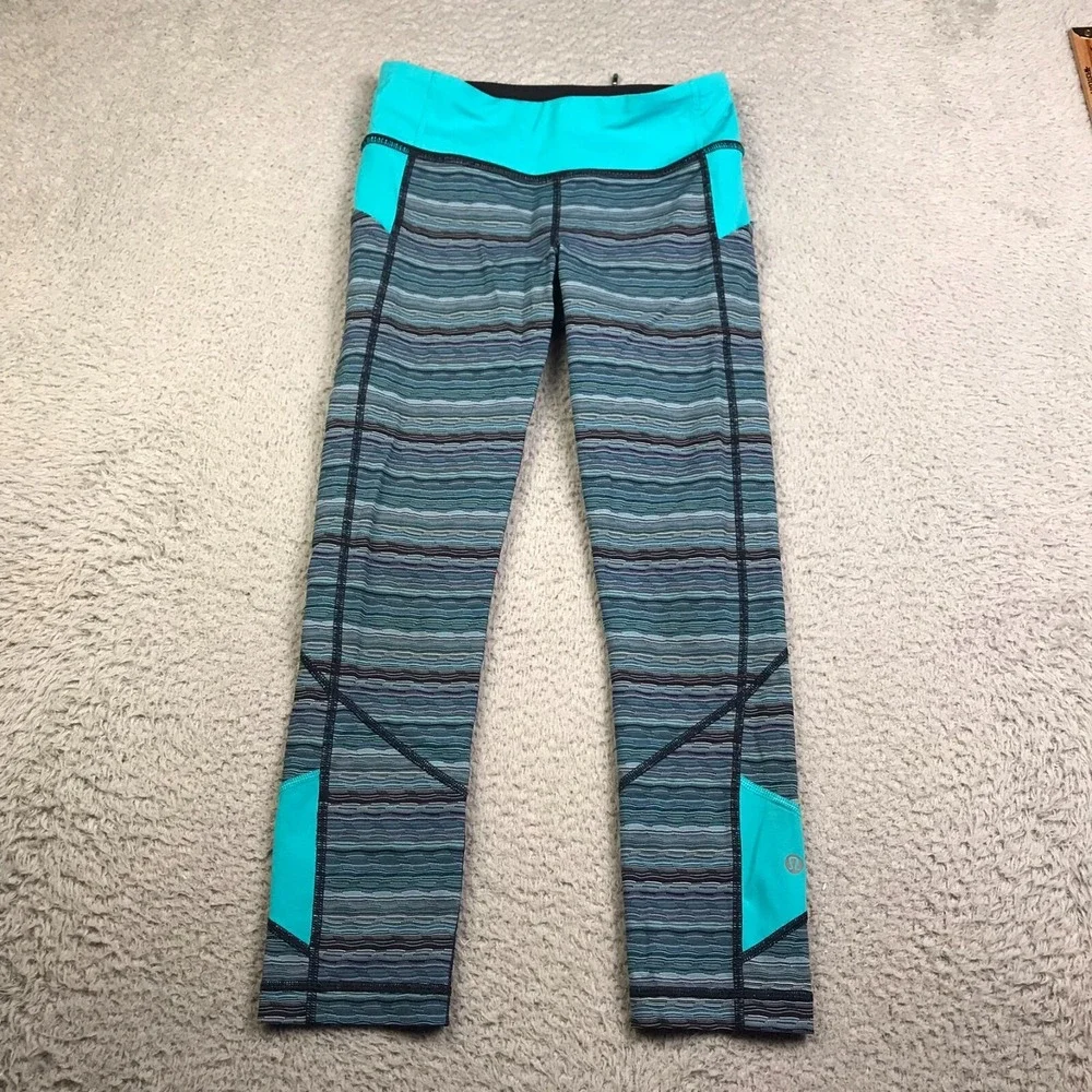 Lululemon Pace‎ Rival Crop Leggings Womens 4 Space Dyed Blue Pockets 23